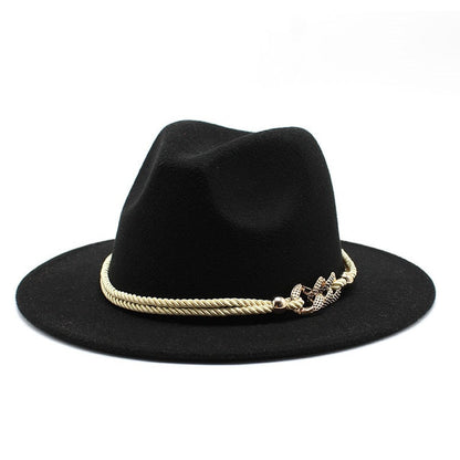 Black/white Wide Brim Simple Church Derby Top Hat Panama Solid Felt Fedoras Hat for Men Women artificial wool Blend Jazz Cap