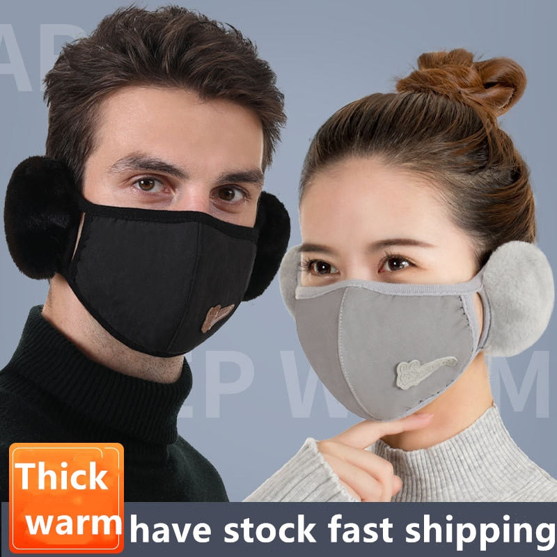 New 2 in 1 women men Earmuffs Mouth Mask Windproof Winter Soft Thick Warm Ear Cover Solid Headphone Earlap for Boys Girls