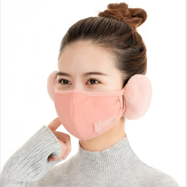 New 2 in 1 women men Earmuffs Mouth Mask Windproof Winter Soft Thick Warm Ear Cover Solid Headphone Earlap for Boys Girls