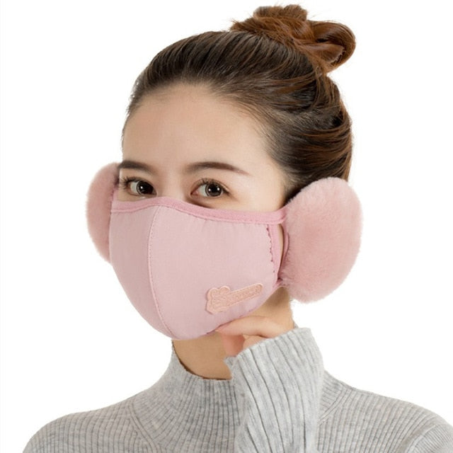 New 2 in 1 women men Earmuffs Mouth Mask Windproof Winter Soft Thick Warm Ear Cover Solid Headphone Earlap for Boys Girls