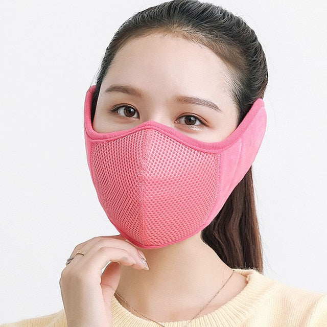 New 2 in 1 women men Earmuffs Mouth Mask Windproof Winter Soft Thick Warm Ear Cover Solid Headphone Earlap for Boys Girls