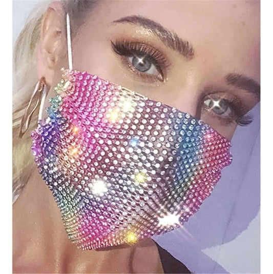 Rhinestone Mask Women Diamond Crytal Decoration Jewelry Facemask Fashion Sexy Glitter Mesh Net Party Show Mouth Mask For Wedding