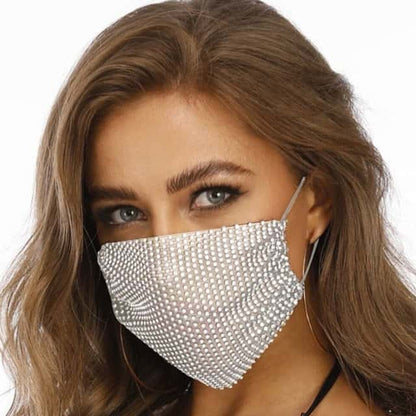 Rhinestone Mask Women Diamond Crytal Decoration Jewelry Facemask Fashion Sexy Glitter Mesh Net Party Show Mouth Mask For Wedding