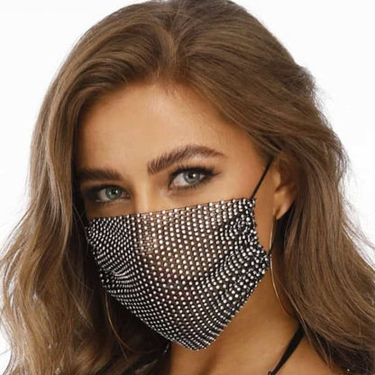 Rhinestone Mask Women Diamond Crytal Decoration Jewelry Facemask Fashion Sexy Glitter Mesh Net Party Show Mouth Mask For Wedding