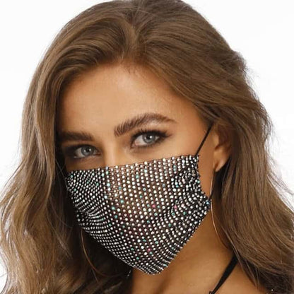 Rhinestone Mask Women Diamond Crytal Decoration Jewelry Facemask Fashion Sexy Glitter Mesh Net Party Show Mouth Mask For Wedding