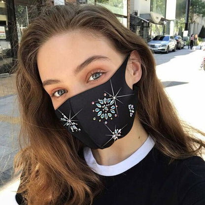 Fashion Women Face Mask With Rhinestone Elastic Reusable Washable Christmas Masks Face Bandana Decor Jewelry Party Gift