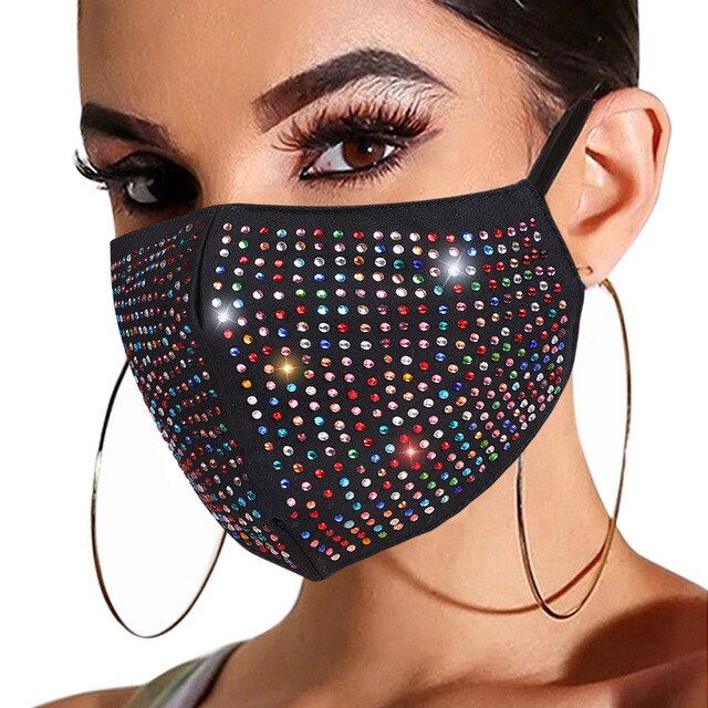 Fashion Women Face Mask With Rhinestone Elastic Reusable Washable Christmas Masks Face Bandana Decor Jewelry Party Gift