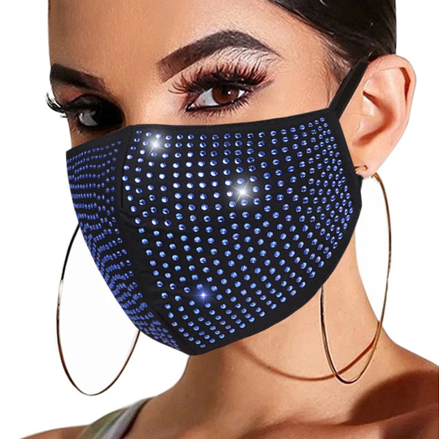 Fashion Women Face Mask With Rhinestone Elastic Reusable Washable Christmas Masks Face Bandana Decor Jewelry Party Gift