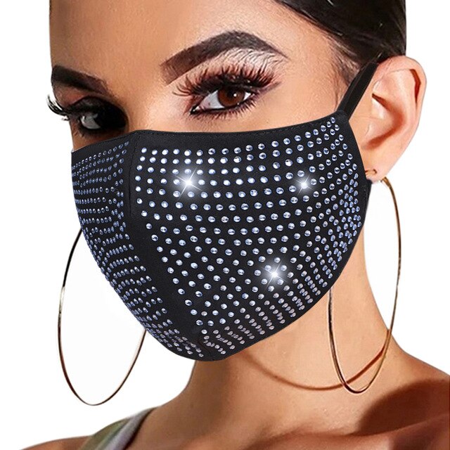 Fashion Women Face Mask With Rhinestone Elastic Reusable Washable Christmas Masks Face Bandana Decor Jewelry Party Gift