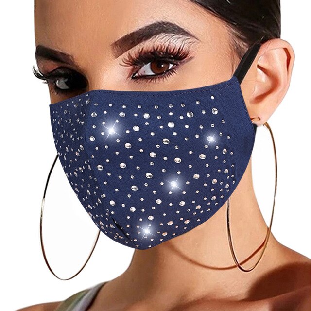 Fashion Women Face Mask With Rhinestone Elastic Reusable Washable Christmas Masks Face Bandana Decor Jewelry Party Gift