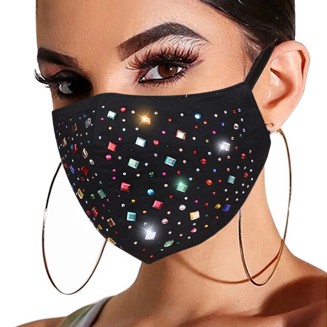 Fashion Women Face Mask With Rhinestone Elastic Reusable Washable Christmas Masks Face Bandana Decor Jewelry Party Gift