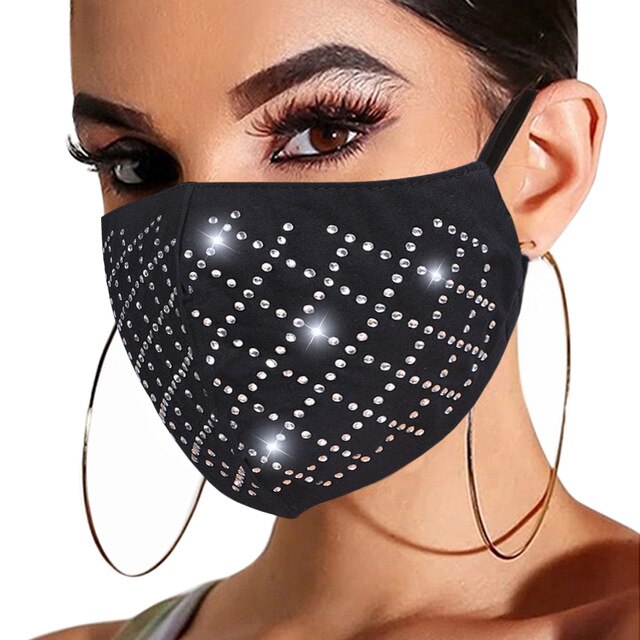 Fashion Women Face Mask With Rhinestone Elastic Reusable Washable Christmas Masks Face Bandana Decor Jewelry Party Gift