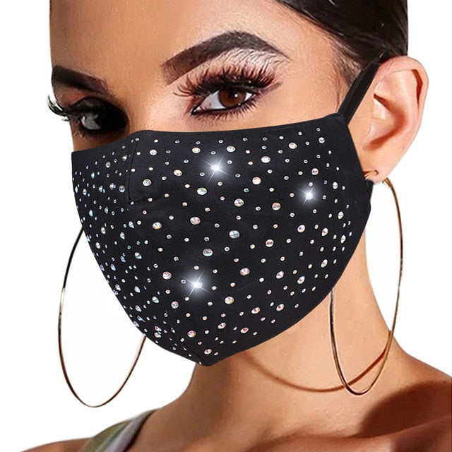 Fashion Women Face Mask With Rhinestone Elastic Reusable Washable Christmas Masks Face Bandana Decor Jewelry Party Gift